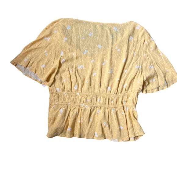 SO Yellow Peplum Floral Tie Waist Blouse | L - Picture 2 of 4